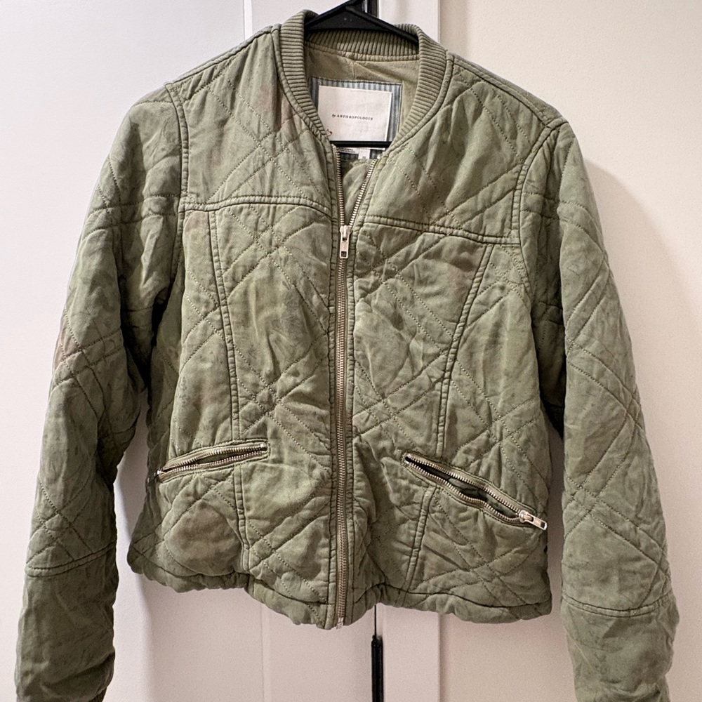 Anthropologie Quilted Bomber Jacket - Olive